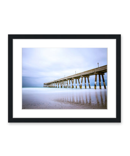 blue Johnny mercer pier Wrightsville beach photograph, black wood frame, by Wright and Roam