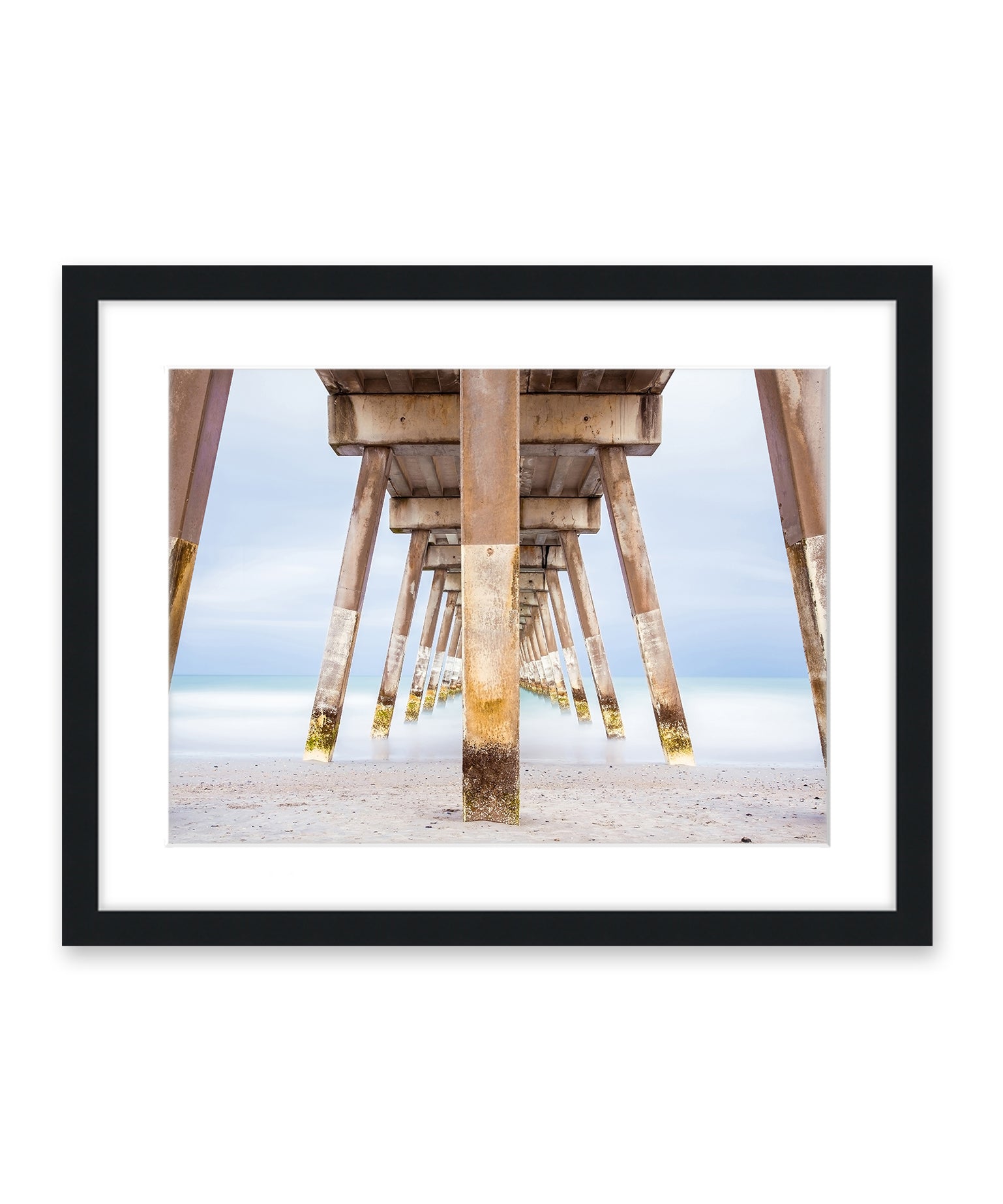 blue Johnny mercer pier wrightsville beach photograph, black frame, by Wright and Roam