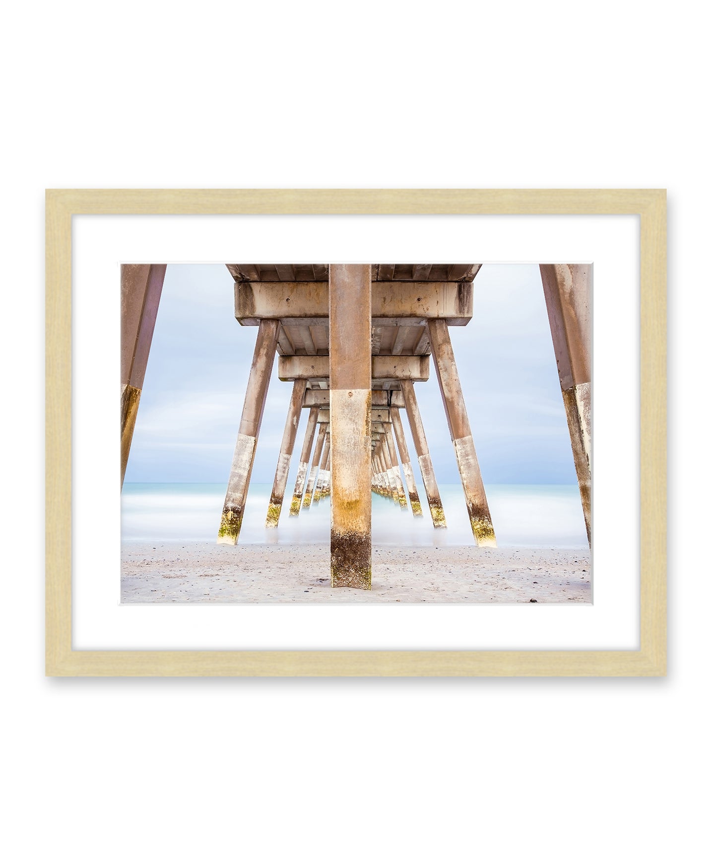 blue Johnny mercer pier wrightsville beach photograph, natural wood frame, by Wright and Roam