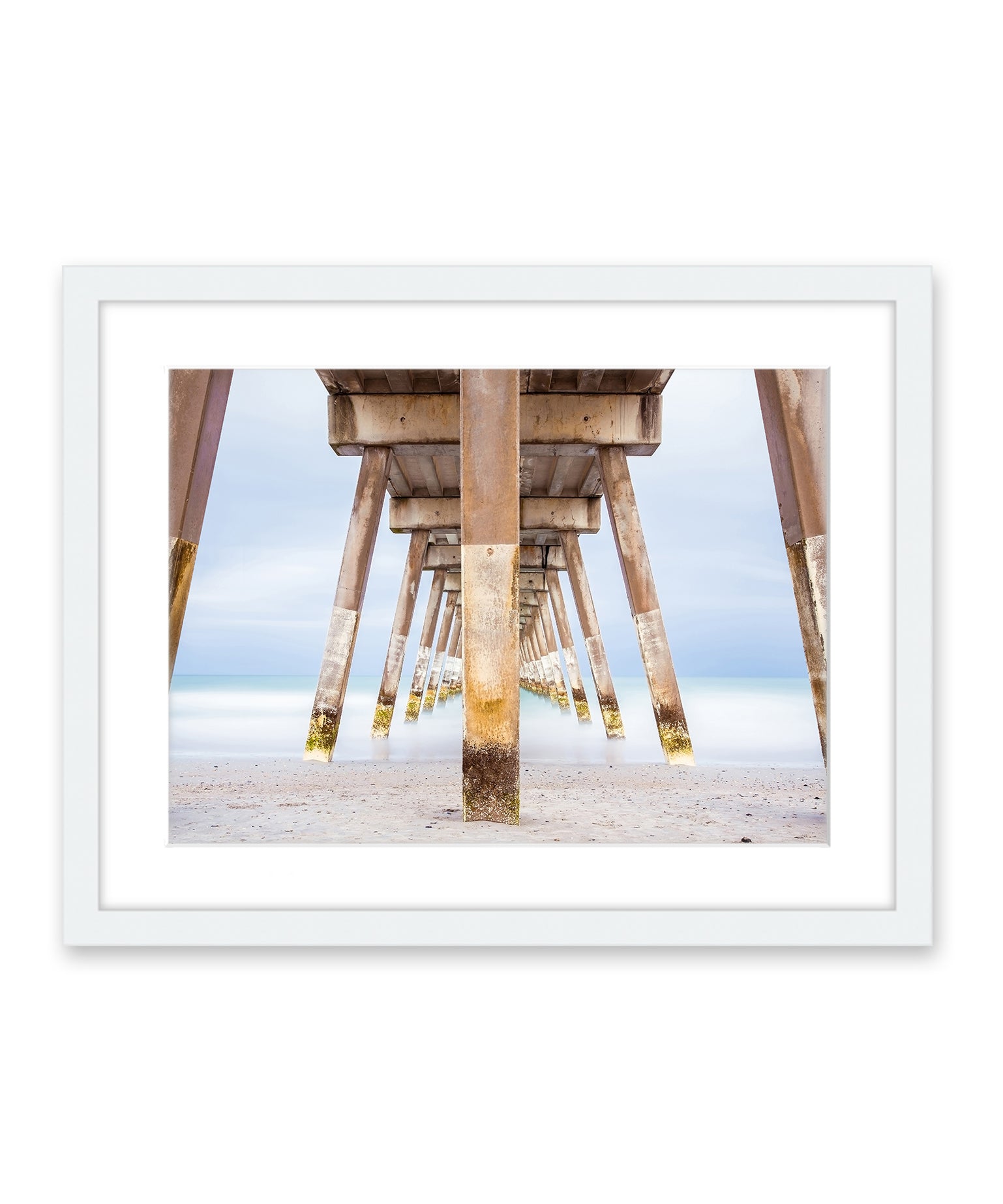 blue Johnny mercer pier wrightsville beach photograph, white frame, by Wright and Roam