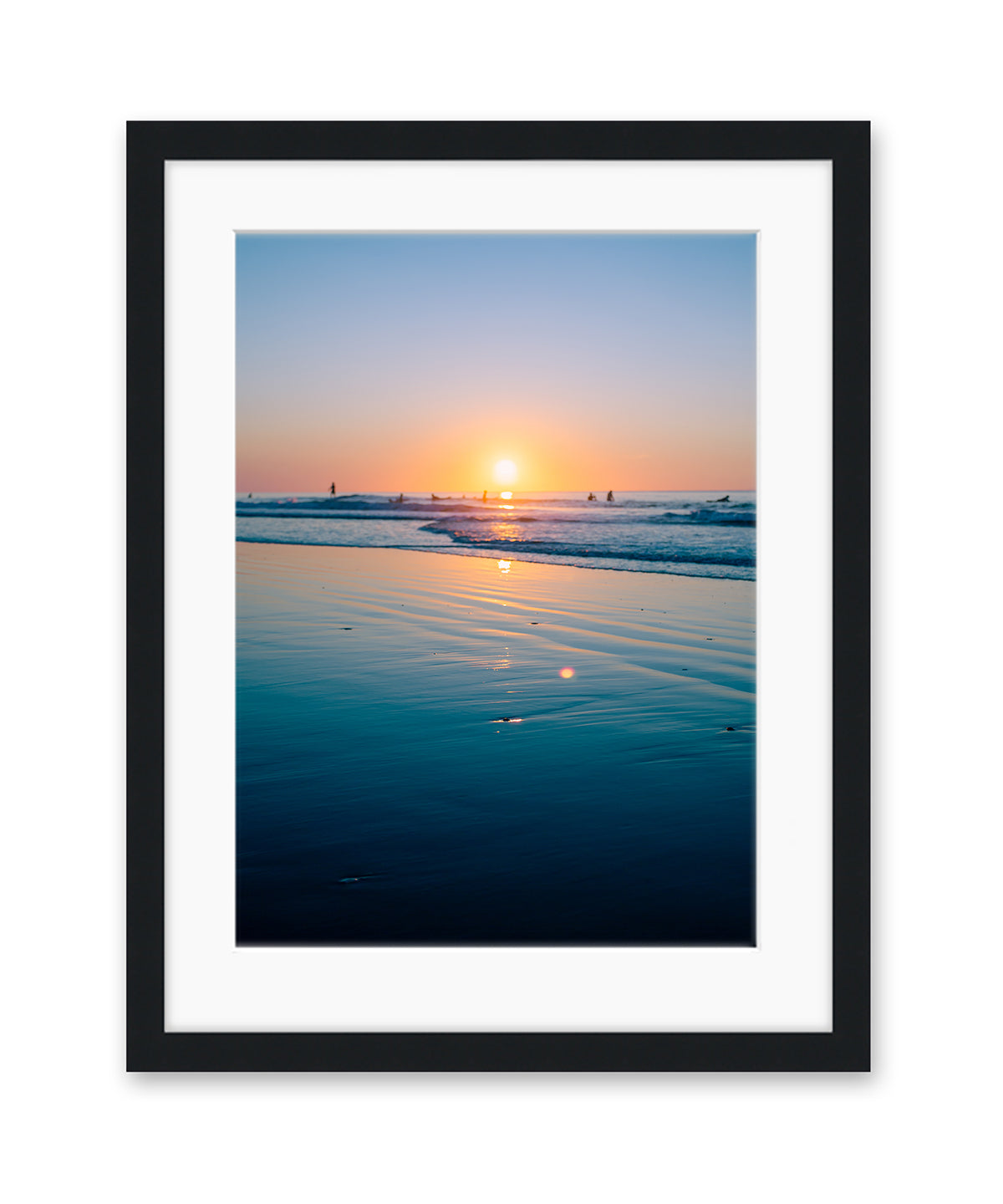 colorful blue wrightsville beach surf print, black frame