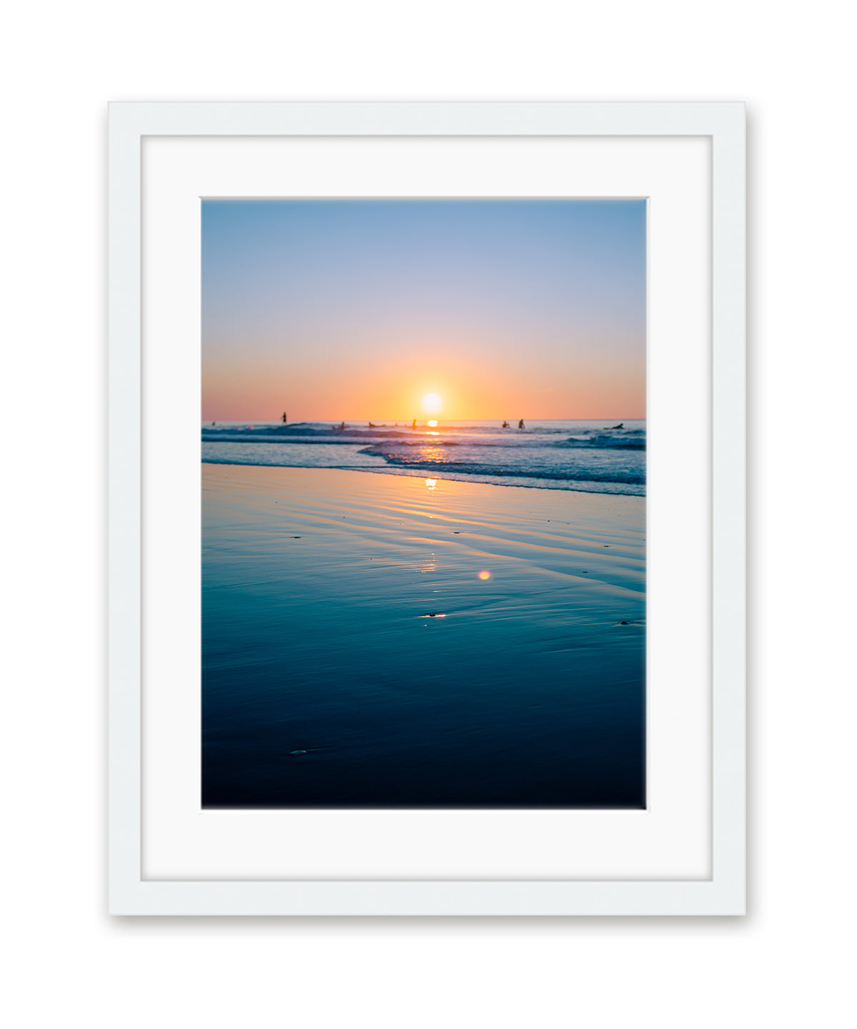 colorful blue wrightsville beach surf print, white frame