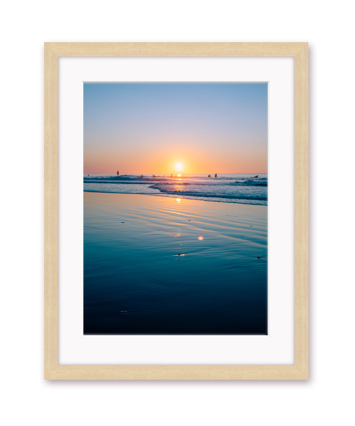 colorful blue wrightsville beach surf print, wood frame