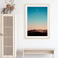 Boho Beach House Decor, Blue Sunset Beach Print Framed