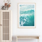 boho coastal beach house decor, aqua blue ocean waves aerial photograph