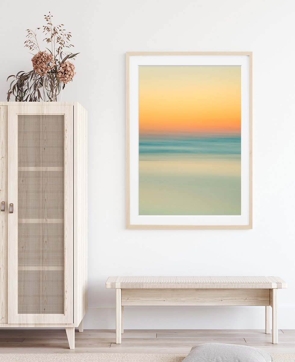 boho coastal decor featuring abstract minimal beach print by Wright and Roam