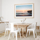 Boho Coastal Dining Room Decor, Teal Blue Sunrise Beach Photograph by Wright and Roam