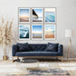 Boho eclectic living room decor, gallery wall, set of six blue beach prints