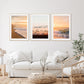 boho coastal living room decor, set of 3 sunset beach photographs by Wright and Roam