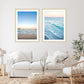boho coastal living room decor, set of 2 blue beach photographs
