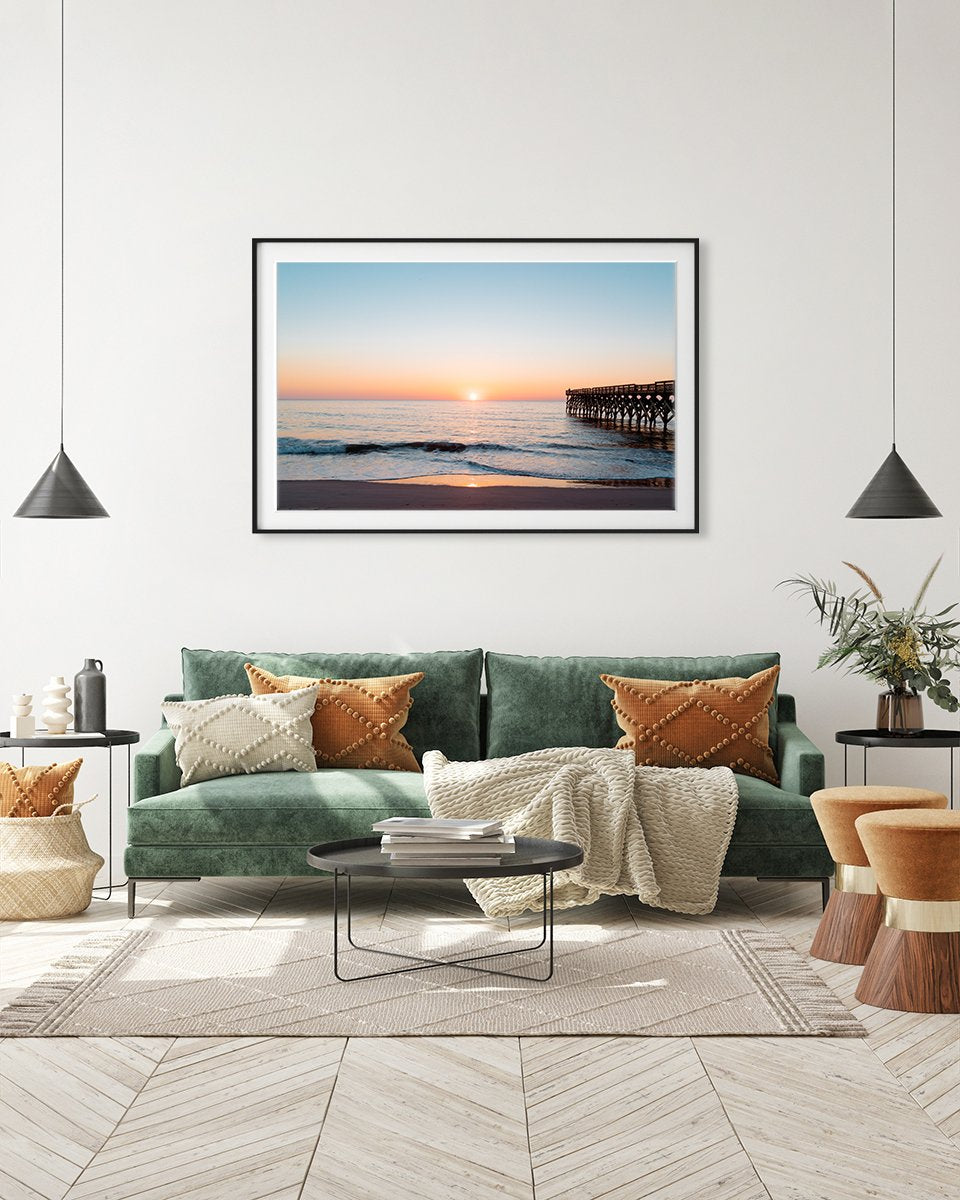 Coastal boho Living Room Decor, Teal Blue Beach Photograph by Wright and Roam
