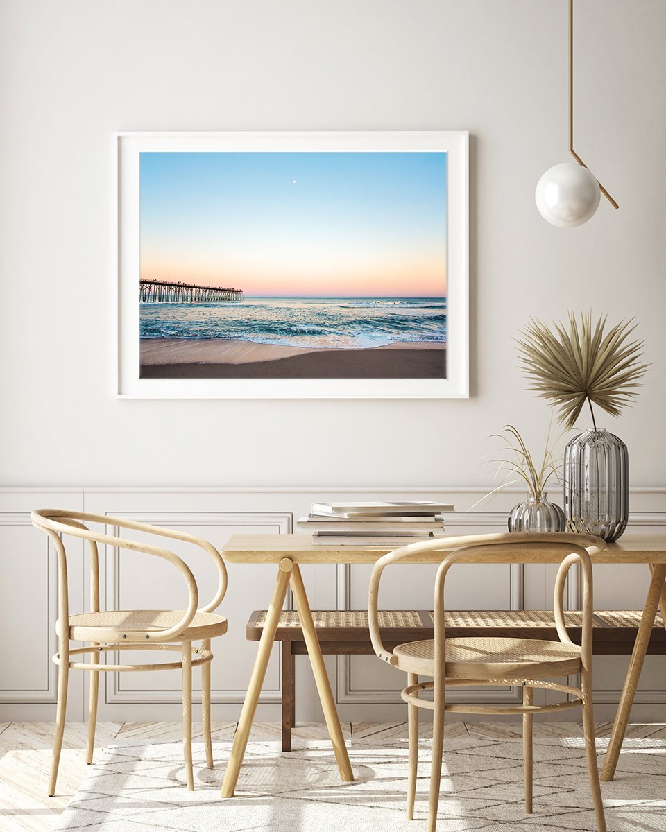 Boho Modern Dining Room Decor, Blue Sunset Beach Photograph by Wright and Roam