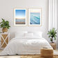 bright white bedroom decor, set of 2 blue beach photographs by Wright and Roam