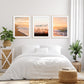 bright white bedroom decor set of 3 sunset beach photographs by Wright and Roam