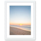 calming blue sunrise beach photograph white frame, wright and roam