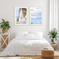 Bright White Bedroom Decor, Blue Beach Photographs by Wright and Roam