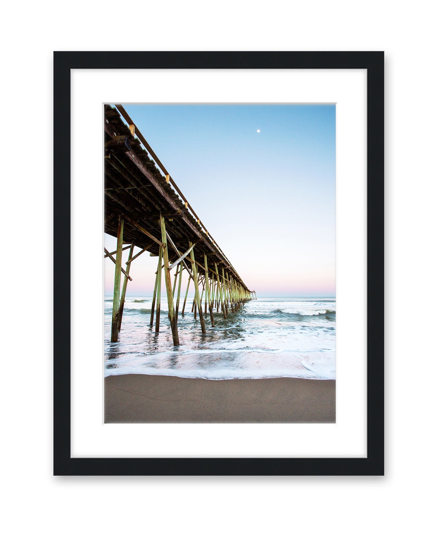 carolina beach, north carolina photograph, blue pier black frame