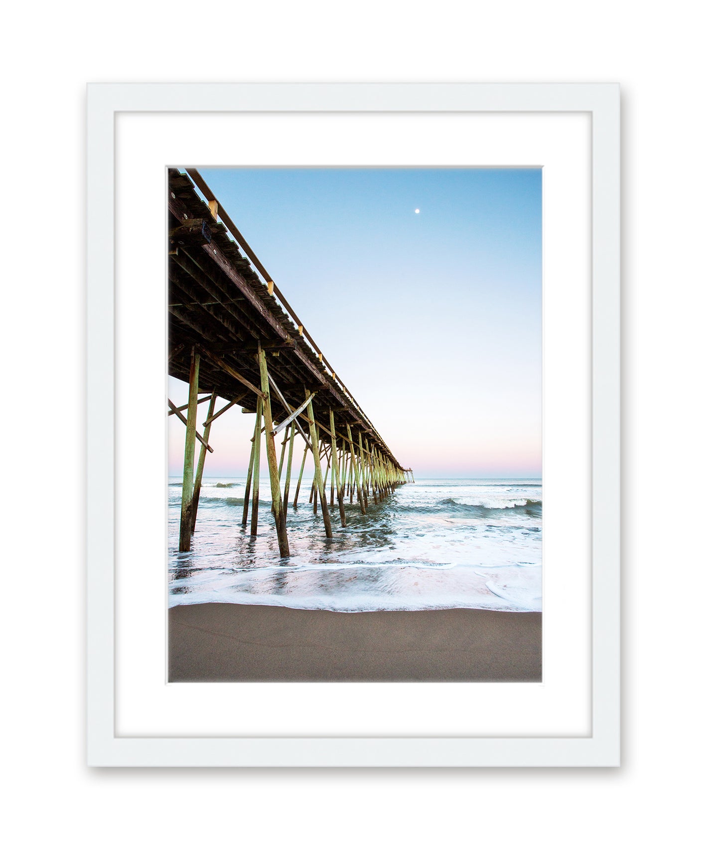 carolina beach, north carolina photograph, blue pier white frame