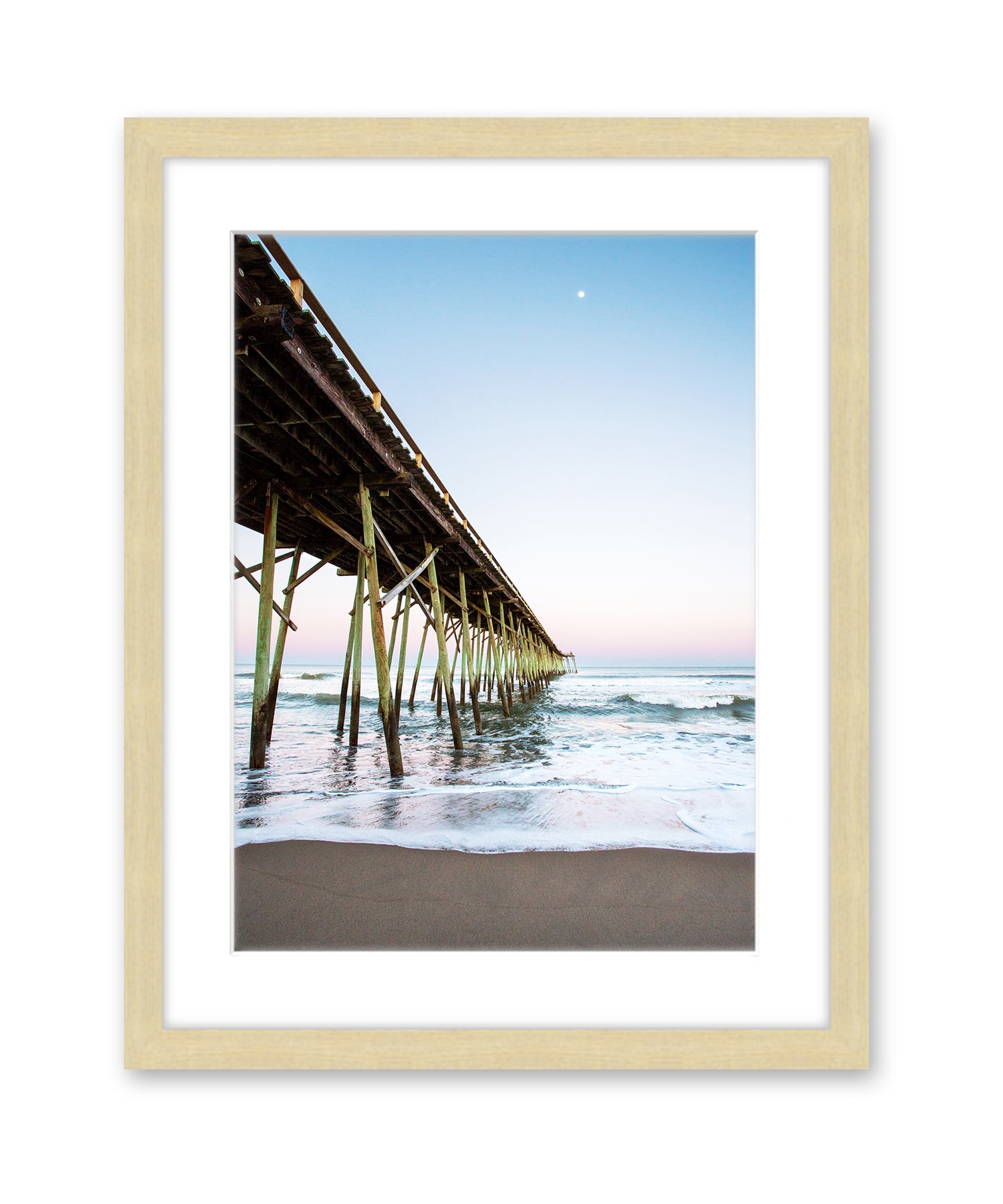carolina beach, north carolina photograph, blue pier wood frame