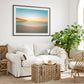 coastal beach house living room decor featuring blue and yellow sunset Carolina beach photograph by Wright and Roam 