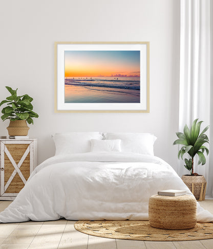 coastal bedroom decor, colorful framed beach photograph