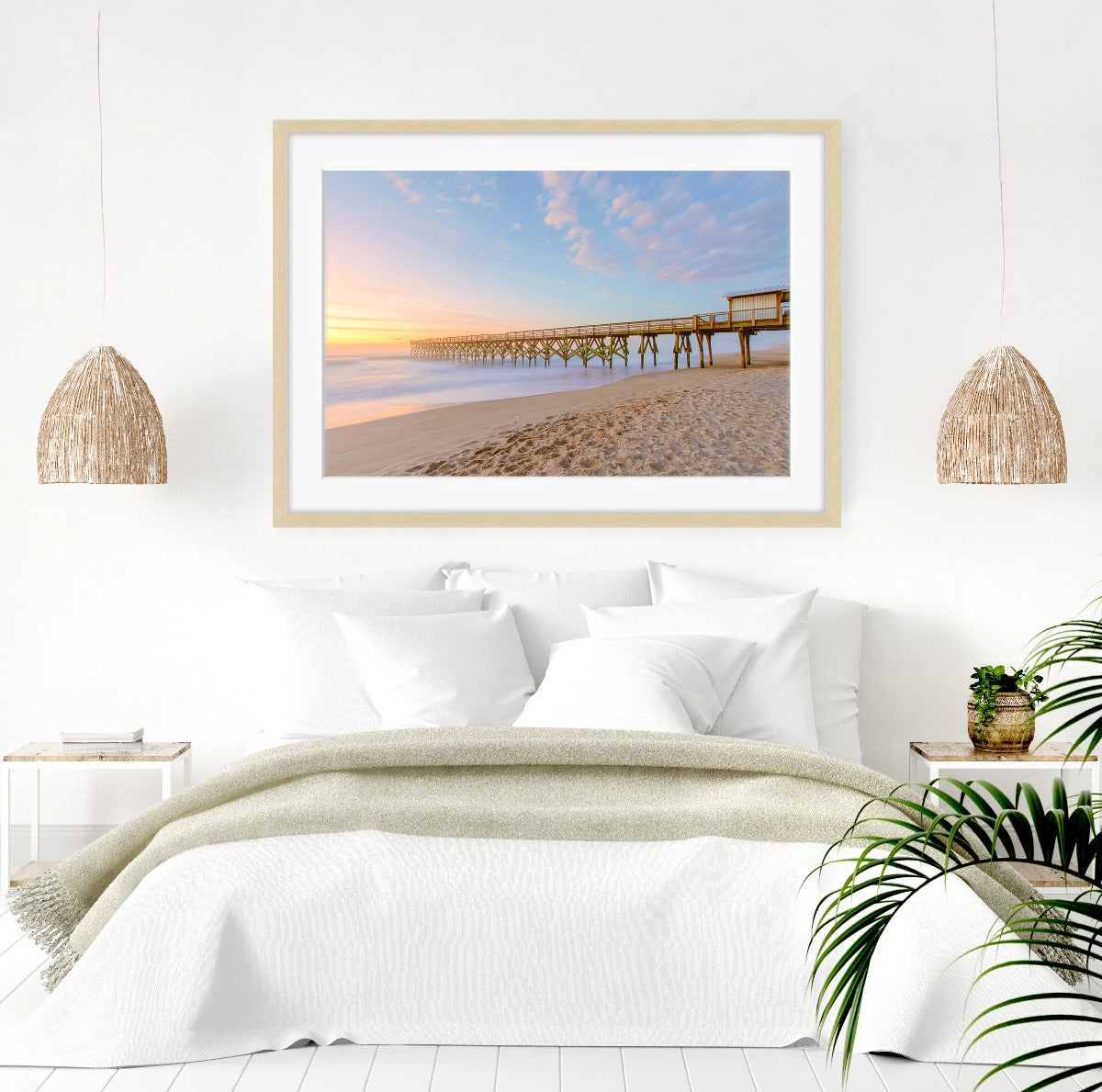 coastal art, beach house decor featuring framed sunrise photograph