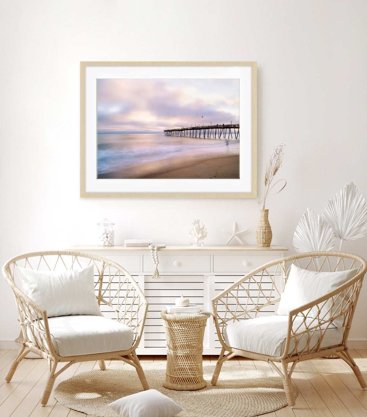 Coastal Living Room Decor, Large Wood Frame Wall Art Photograph by Wright and Roam