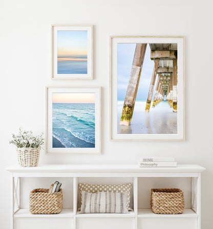 coastal beach house decor, blue beach photographs