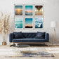 boho living room decor, set of 6 gallery wall teal beach photographs