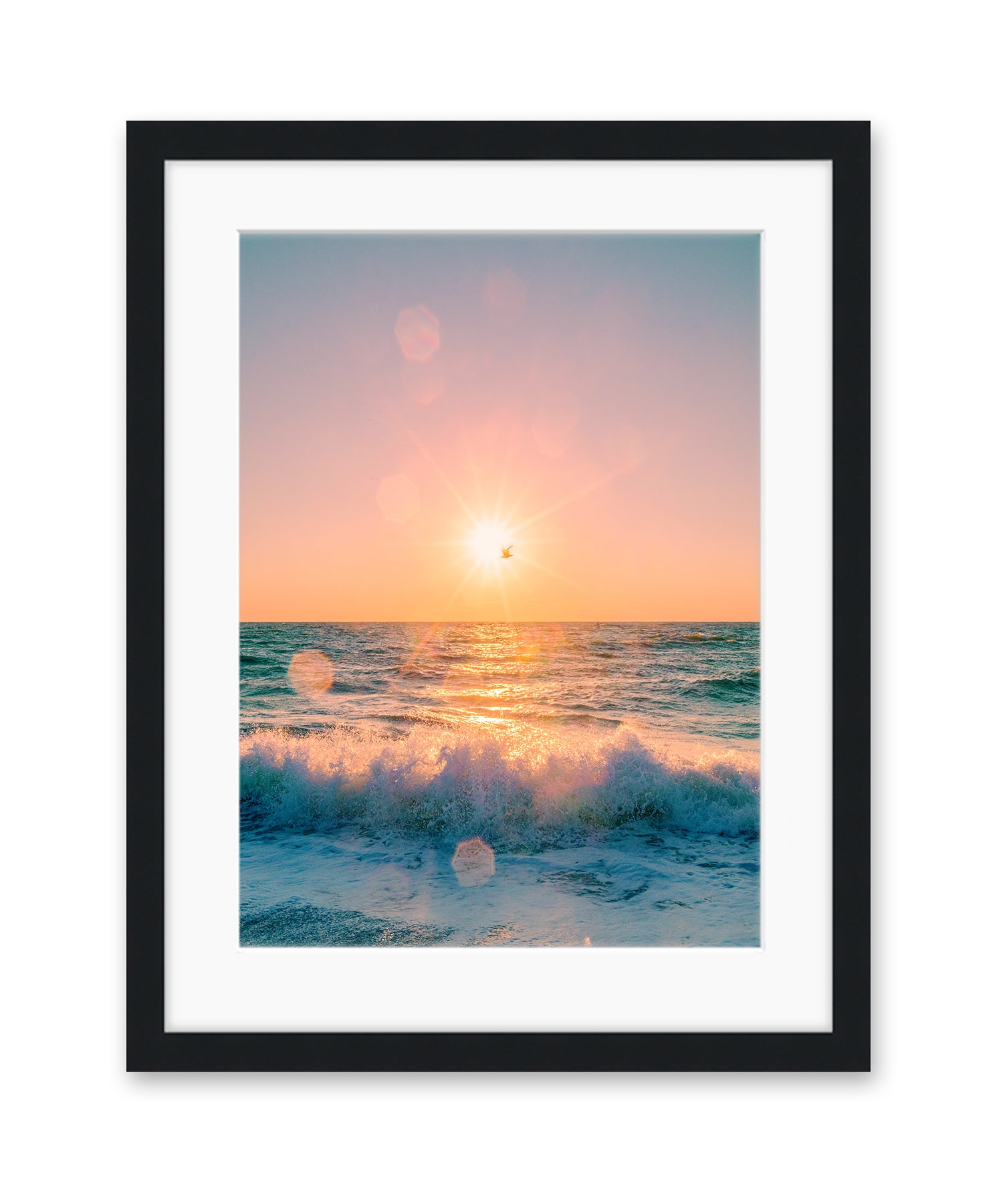 colorful sunflare beach photograph black frame