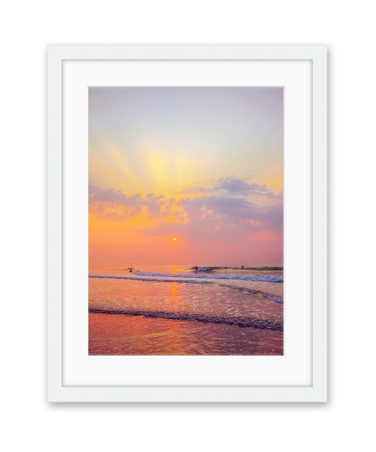 colorful sunrise wrightsville beach photograph, white frame