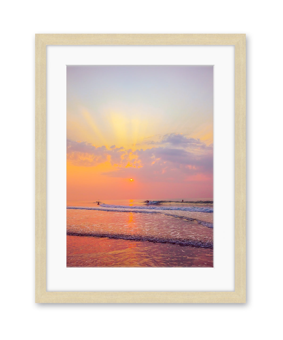 colorful sunrise wrightsville beach photograph, wood frame