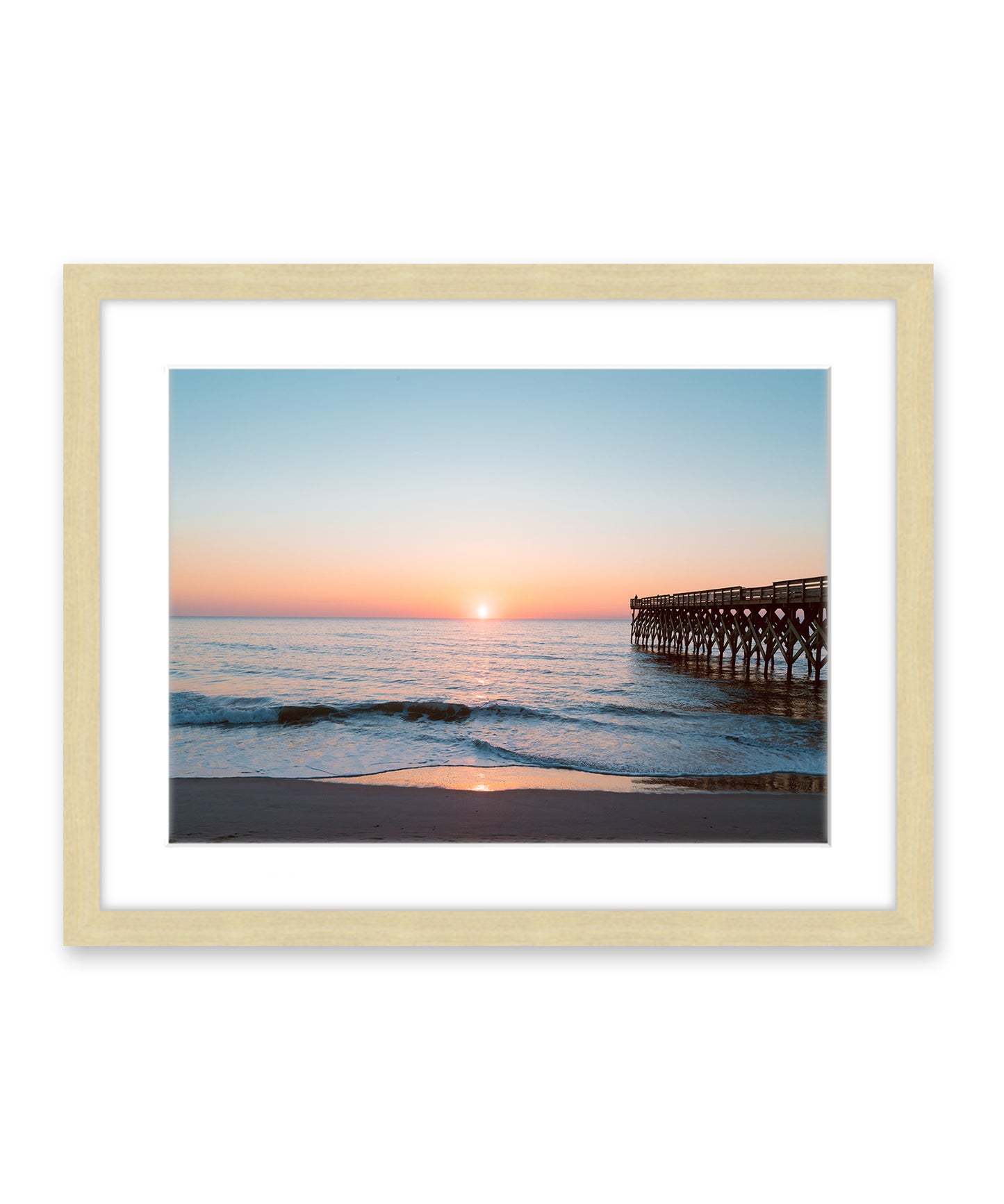 Teal Blue Sunrise Wrightsville Beach Photograph, Natural Wood Frame by Wright and Roam