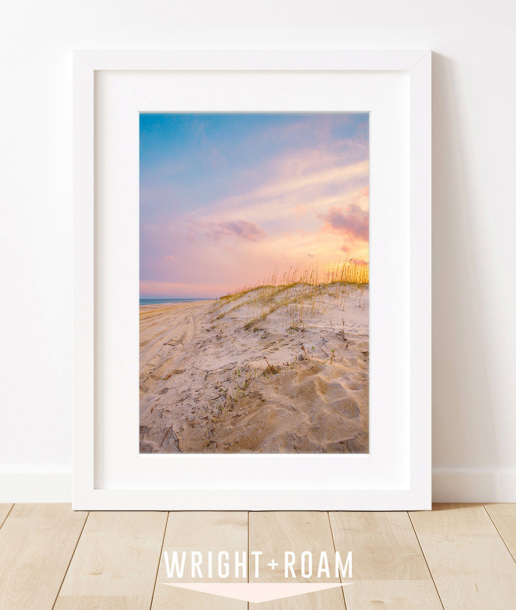 Colorful pink sand dunes sunset photograph