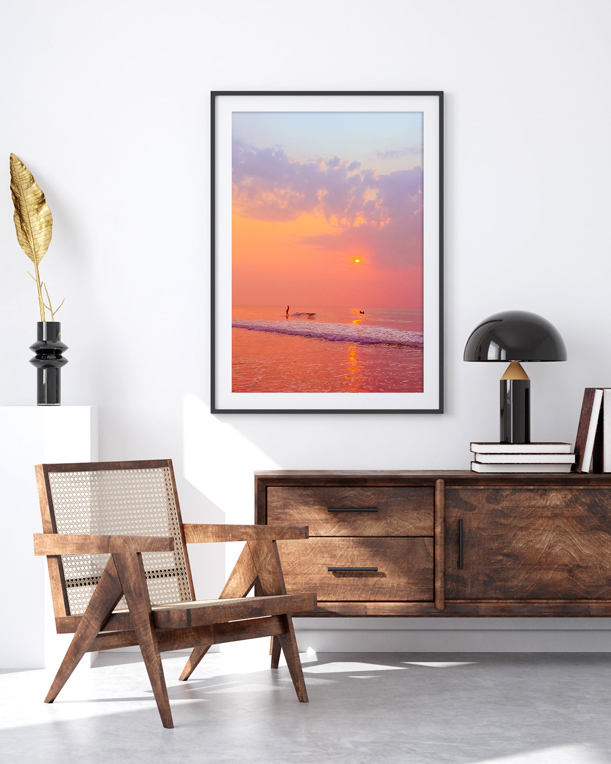 modern living room decor, colorfu framed beach print