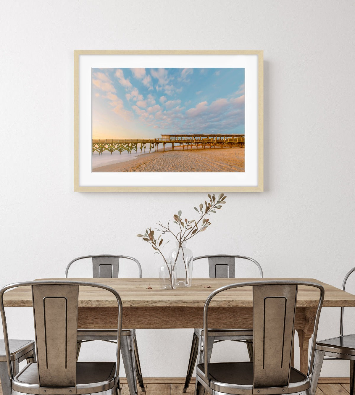 modern coastal dining room decor, framed beach print