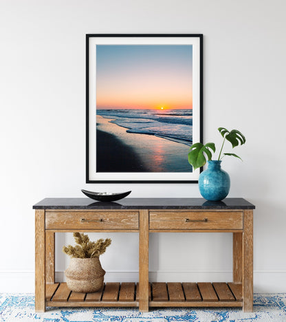 entryway decor, large framed beach wall art photograph by Wright and Roam
