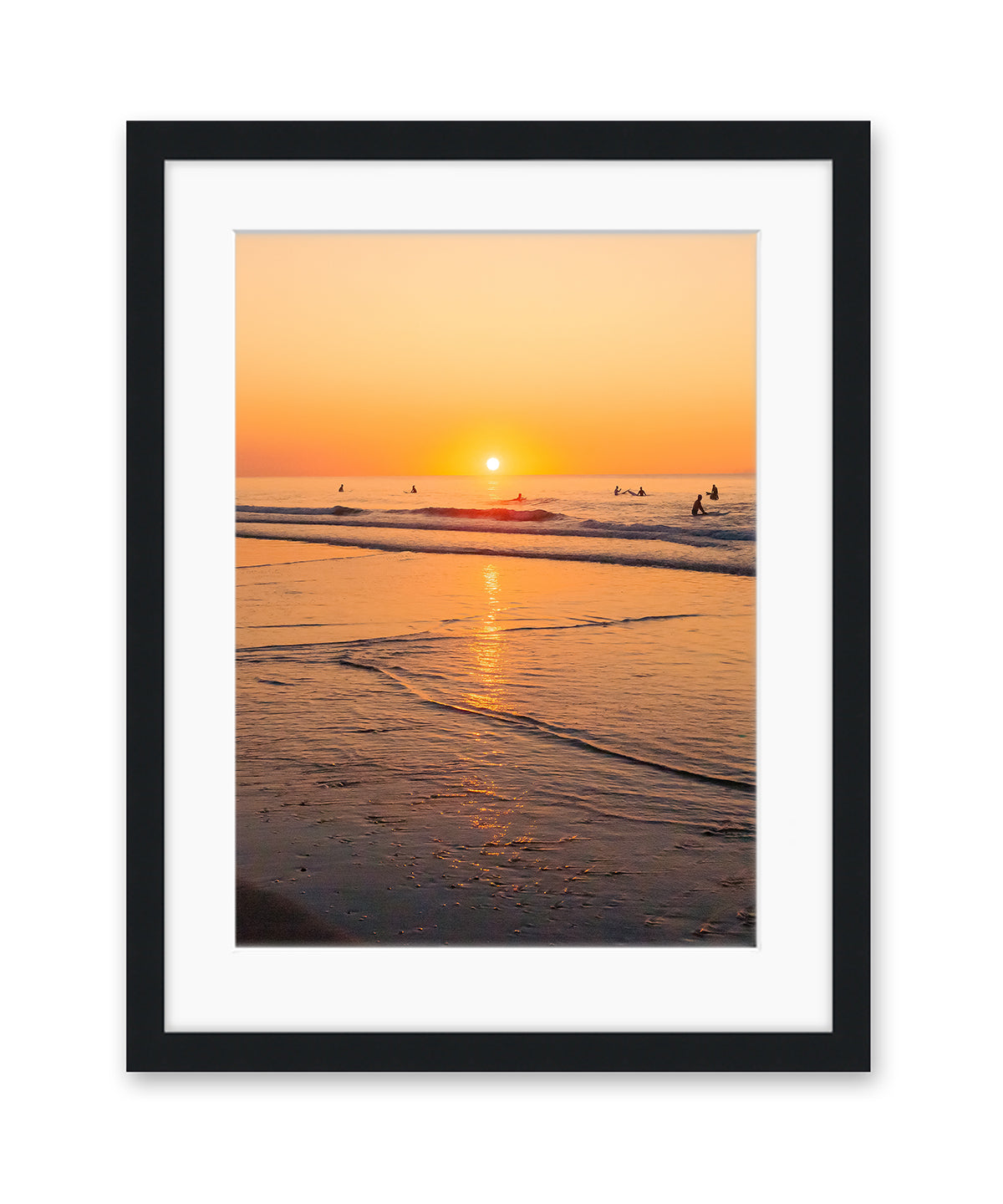 golden sunrise wrightsville beach print, black frame