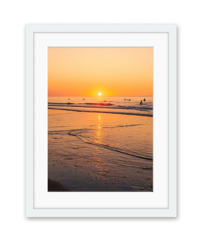 golden sunrise wrightsville beach print, white frame