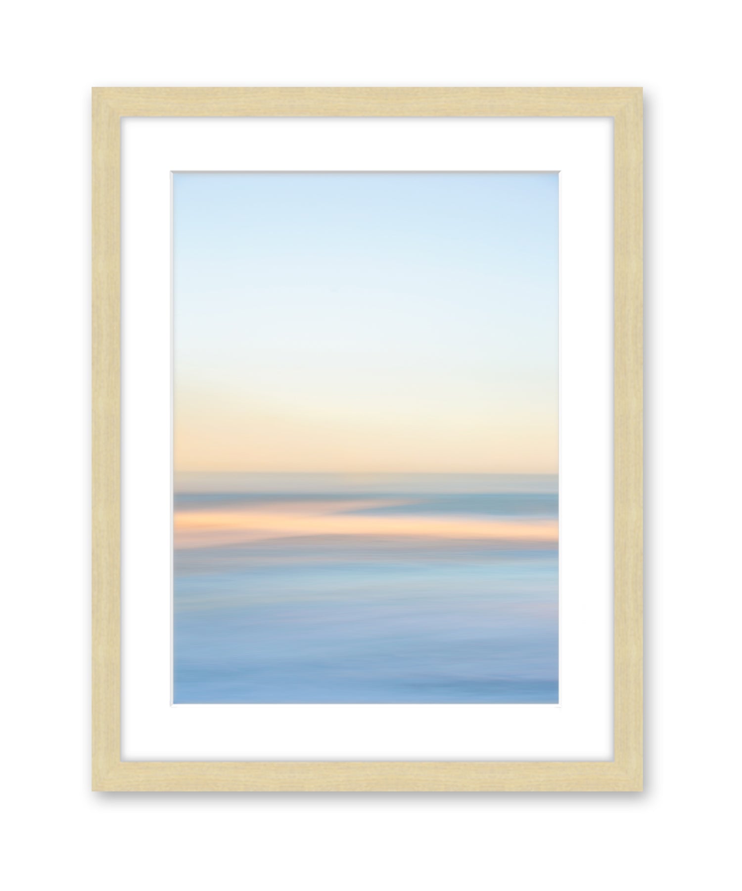 Abstract Minimal Print, Blue Yellow Beach Photograph, Natural Wood Frame, Wright and Roam