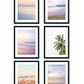 set of six pastel pink sunrise beach prints, black wood frame by Wright and Roam
