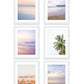 set of six pastel pink sunrise beach prints, white wood frame by Wright and Roam