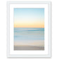Blue Yellow minimal print beach sunrise photograph, white frame by Wright and Roam