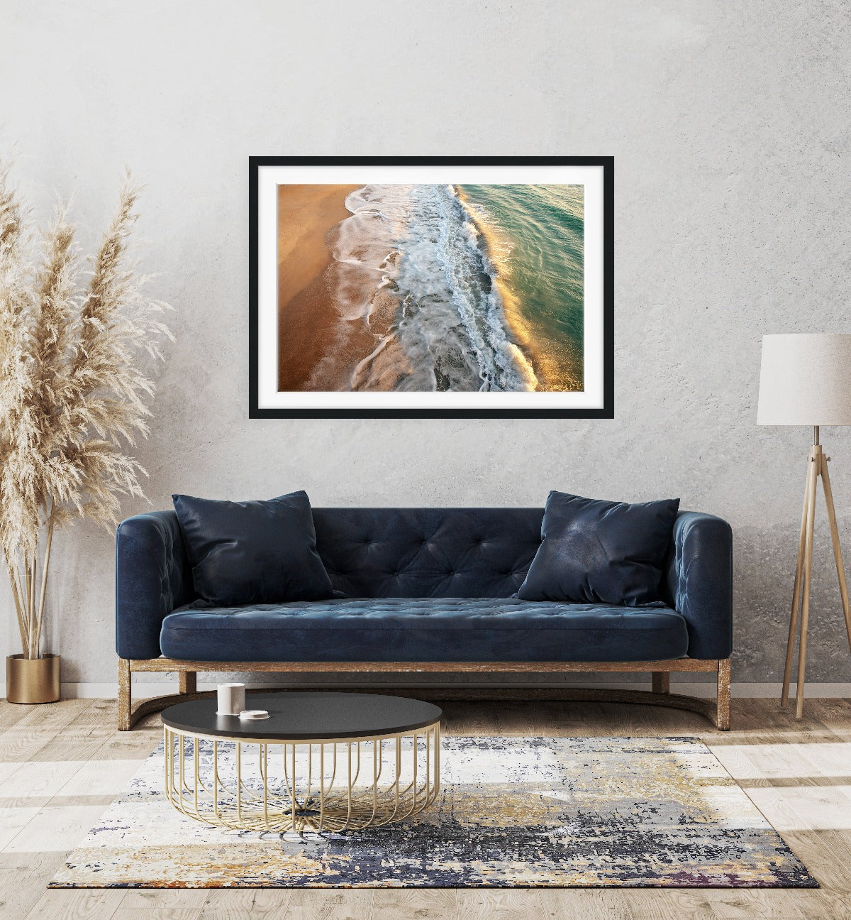 living room decor, large aerial waves photograph