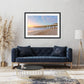 modern boho living room decor featuring framed beach print