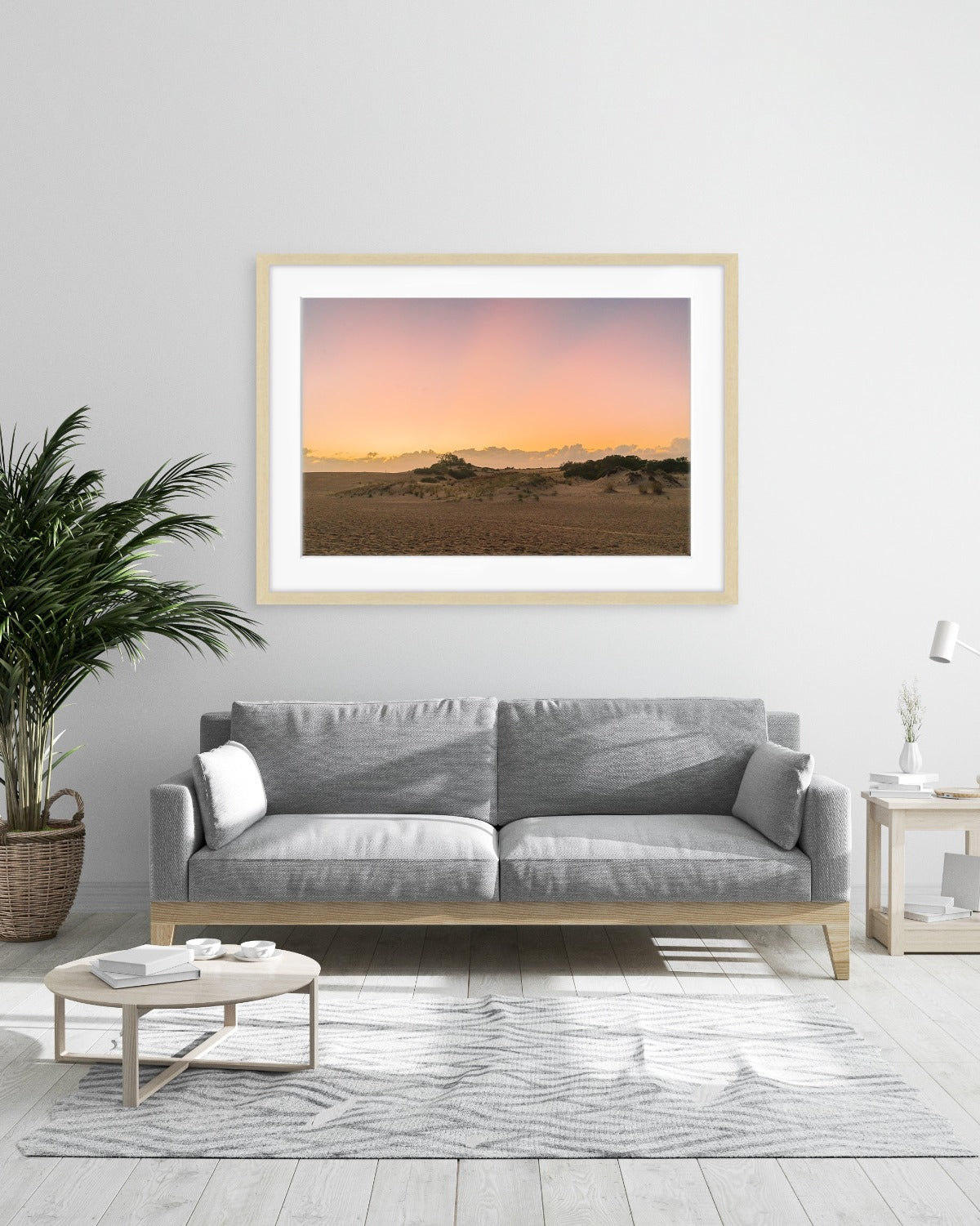 modern living room decor, sunset large wall art photograph by Wright and Roam