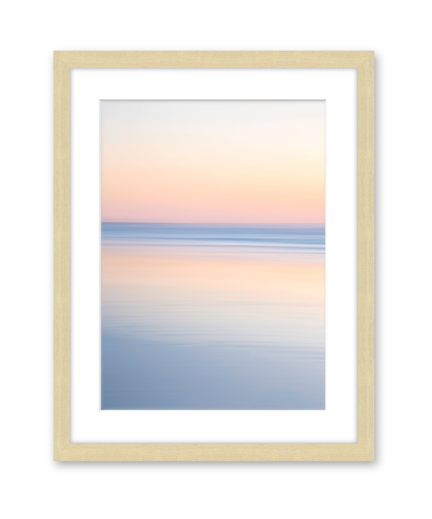abstract minimal print, sunrise beach photograph, natural wood frame by Wright and Roam