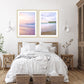 bedroom decor, pastel pink and purple sunrise ocean photographs