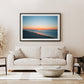 modern living room decor, deep blue sunrise beach photograph by Wright and Roam