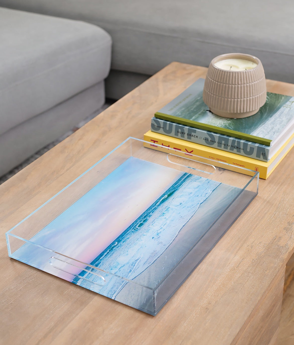 blue ocean photograph, acrylic serving tray